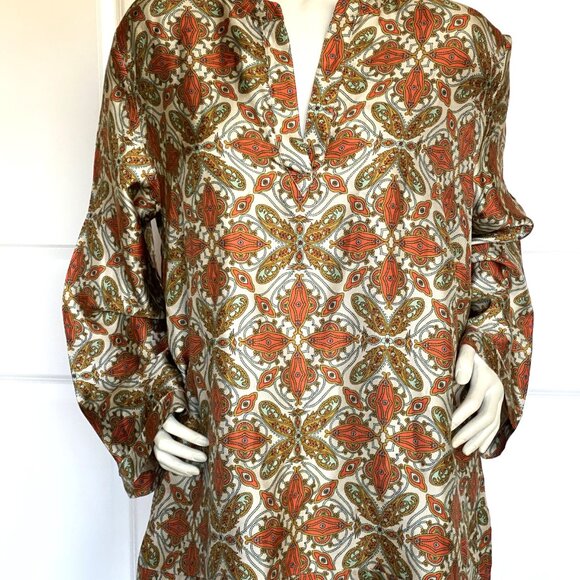 NEW CHICO'S SILK MULTICOLOR PAISLEY PRINT TUNIC BLOUSE SIZE: 22 - Picture 1 of 7